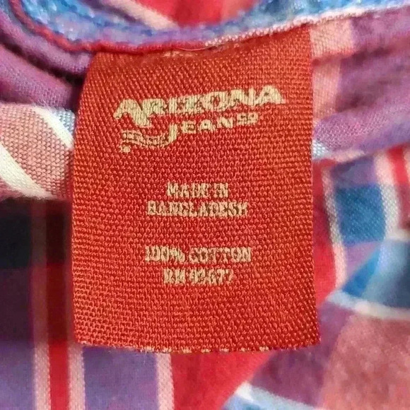 Vintage Y2K Arizona Jean Company Plaid Western Snap Front Short Sleeve Shirt XXL - Picture 11 of 12